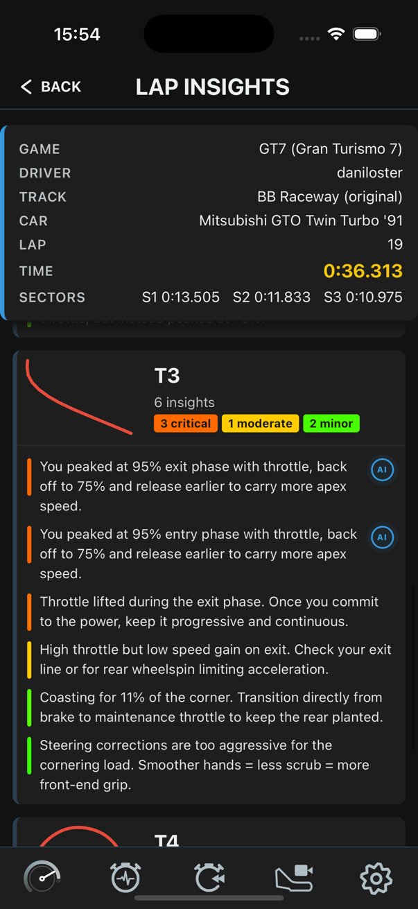 AI coach insights for T3 and T4 corners