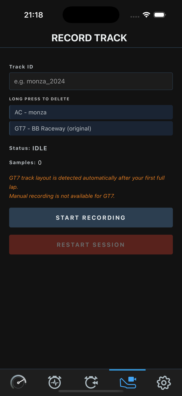 Track recording screen